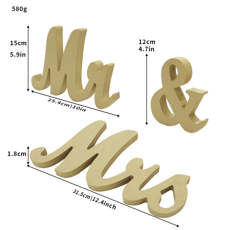 BLOOBLOOMAX Wooden Mr and Mrs Sign, Rustic Mr. & Mrs. Letters Wedding Signs for Wedding Table, Miss Mr. Deroation for Photo Props/Party Table/Anniversary/Valentine's Day/Wedding & Engagement, Wood Color - Image 2